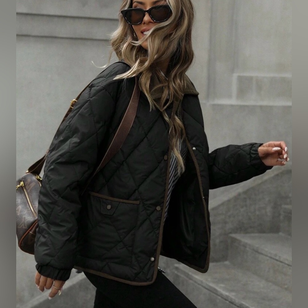 Quilted Black Women's Jacket with Contrast Trim
